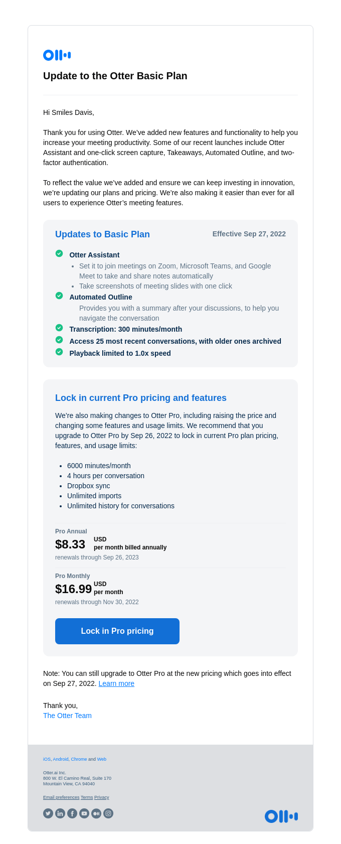Price Change Email Design