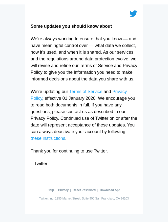 Terms of Service Email Design