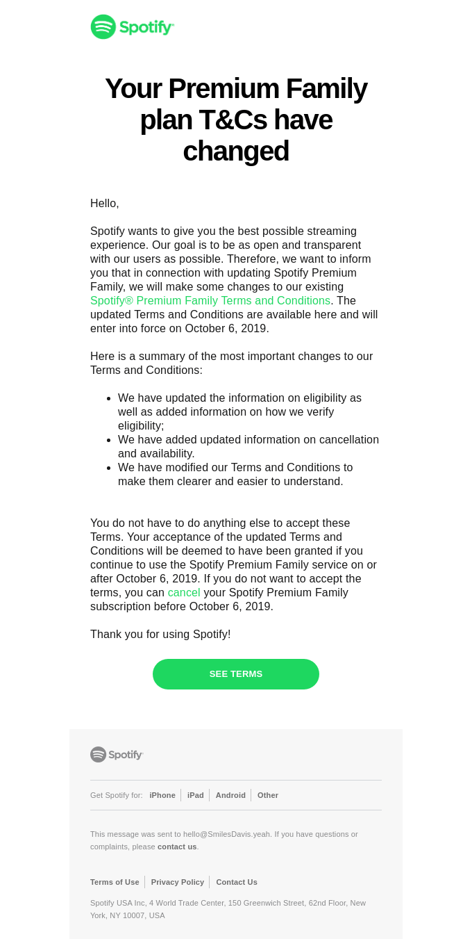 Terms of Service Email Design