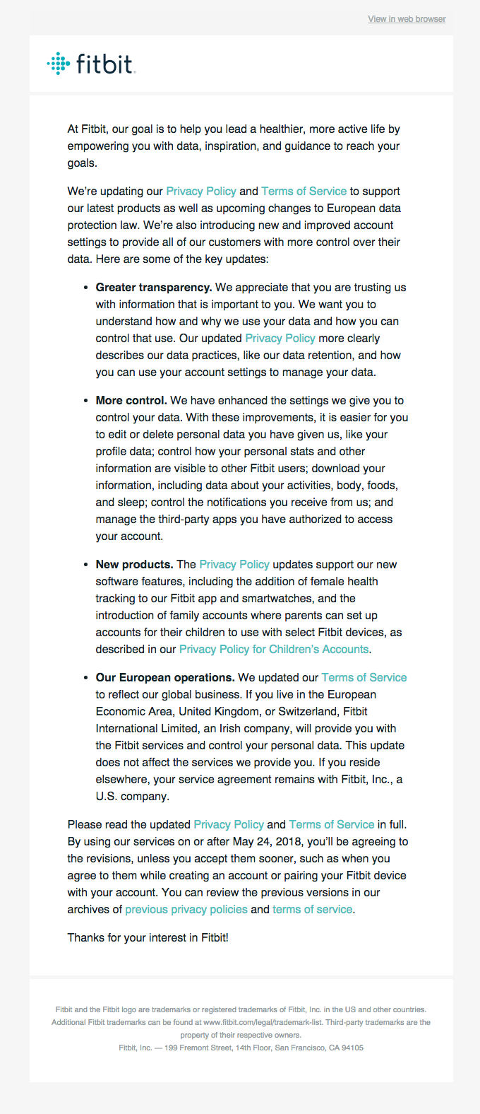Terms of Service Email Design
