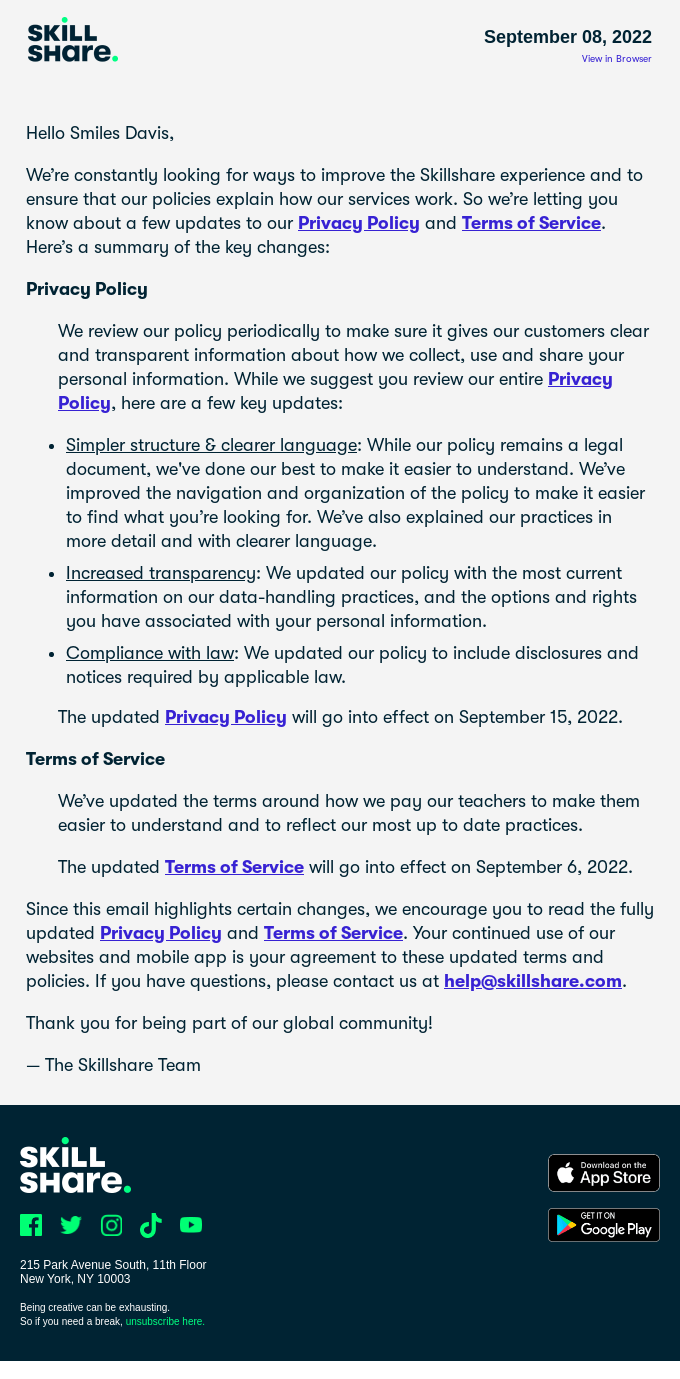 Terms of Service Email Design