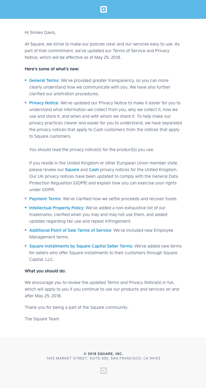 Terms of Service Email Design